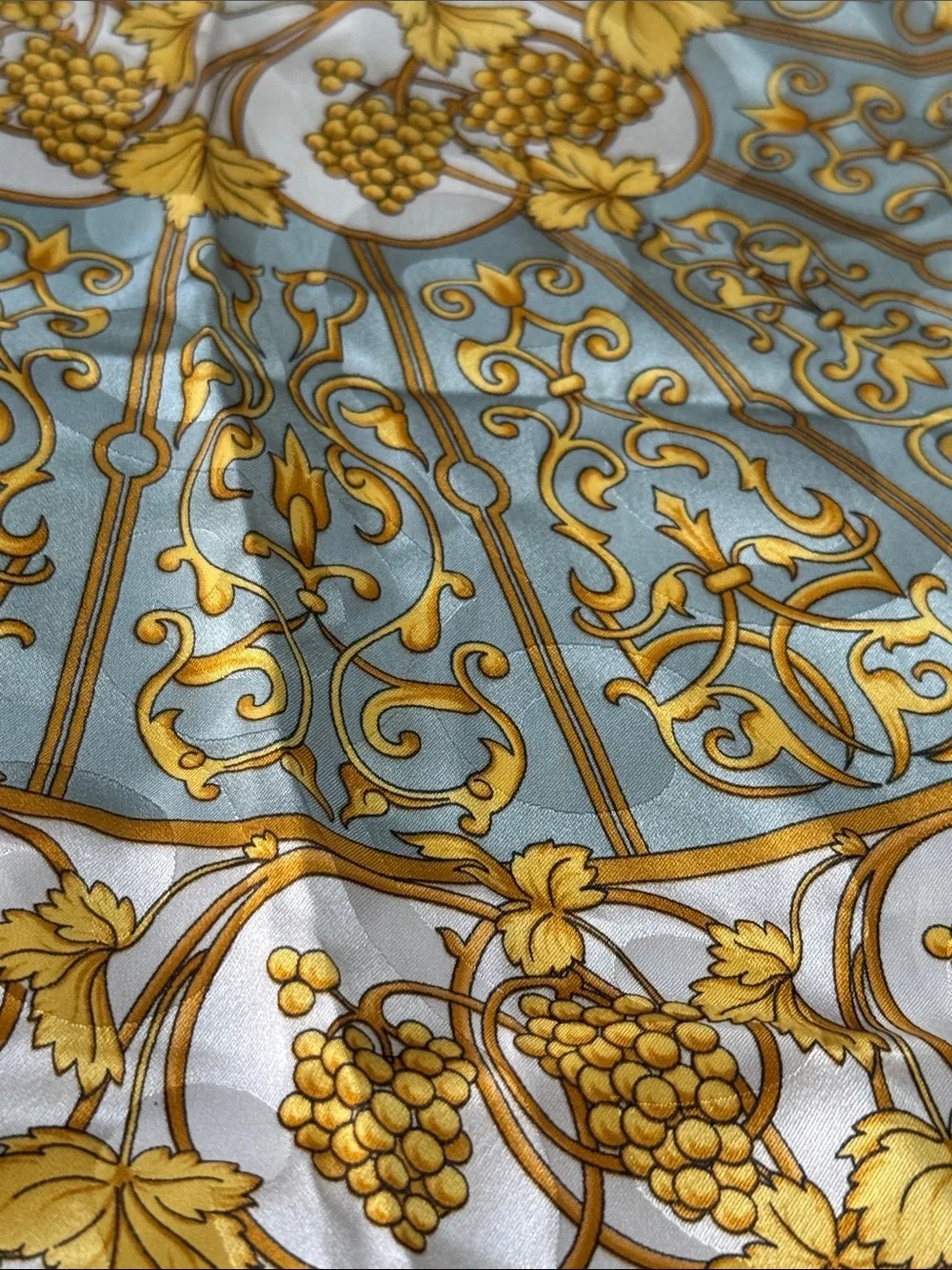 BASILE Silk Floral Garden Square Scarf in Gold, Pink Green & Blue made in Italy